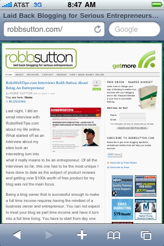 Regular RobbSutton.com on the iPhone